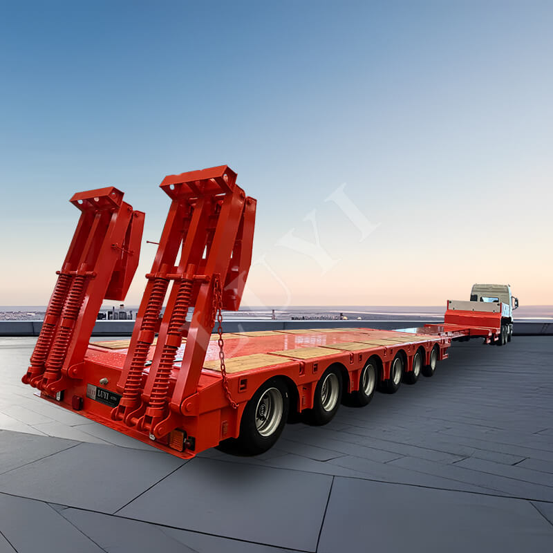 6-akslet trailer, 80-tons, 100-tons, 120-tons svanehals, tilbagetrækkelig lav-sengs trailer 6-akslet trailer, 80-tons, 100-tons, 120-tons svanehals, tilbagetrækkelig lav-sengs trailer